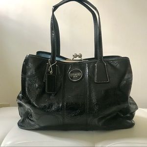 Coach black embossed Patent Leather shoulder bag